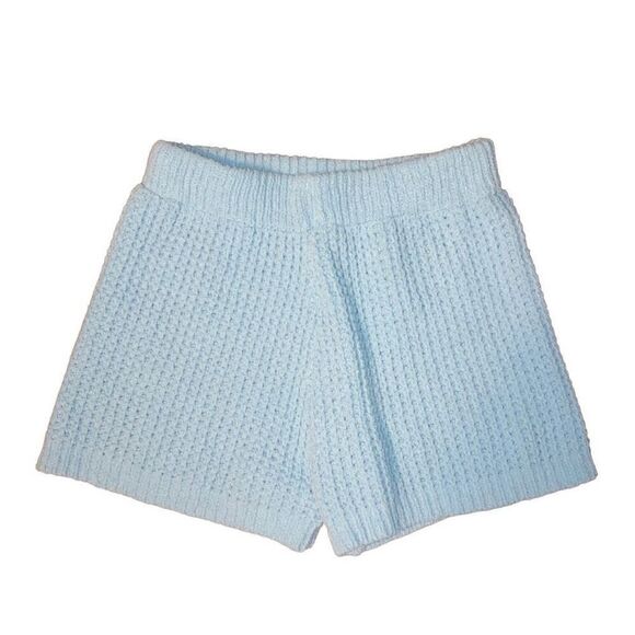 Sincerely Jules Small Light Pastel Blue Waffle Knit High Waisted Lounge Shorts - Picture 1 of 3